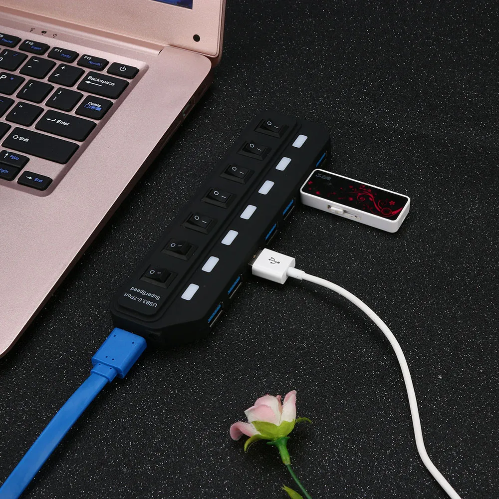 CARPRIE концентратор USB 3 3.0 4 / 7 портов с зарядкой питания и переключателем