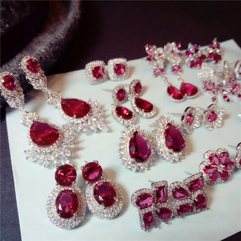 Женские серьги капельки из серебра 925 пробы с красным Рубином|earrings for|earrings for