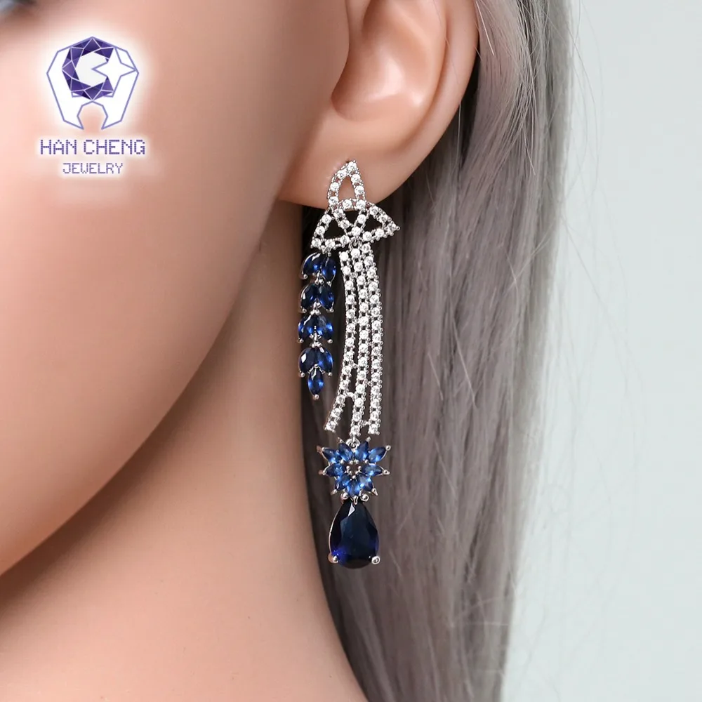 HanCheng New Luxury Tassel Dangle Hanging Long Zircon Gem Stone Pendant Drop Earrings For Women Jewelry brincos bijoux | Украшения и