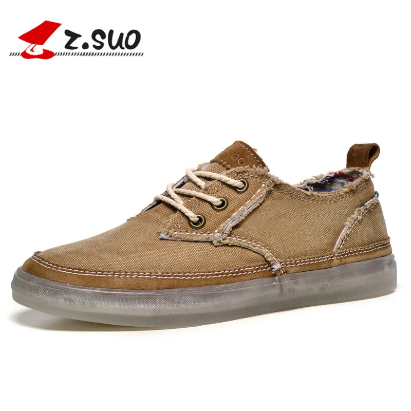 Z. Suo Brand 2019 Fashion Men's Shoes Casual Canvas Denim for Men Lace Up Breathable Zapatillas Hombre Retro Beige | Обувь