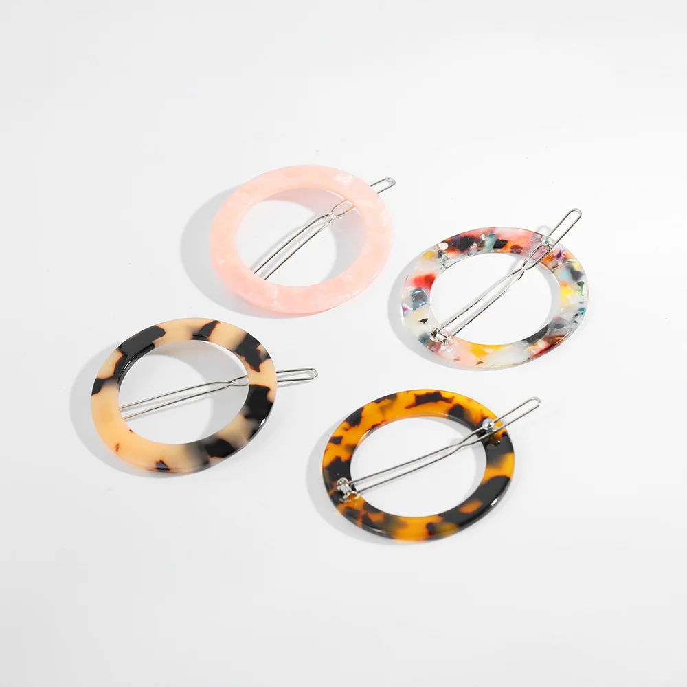 Vintage Tortoiseshell Acrylic Hairpins Women Round Hair Clips Hollow Geometric Barrettes Acetic Acid Girls Jewelry | Украшения и