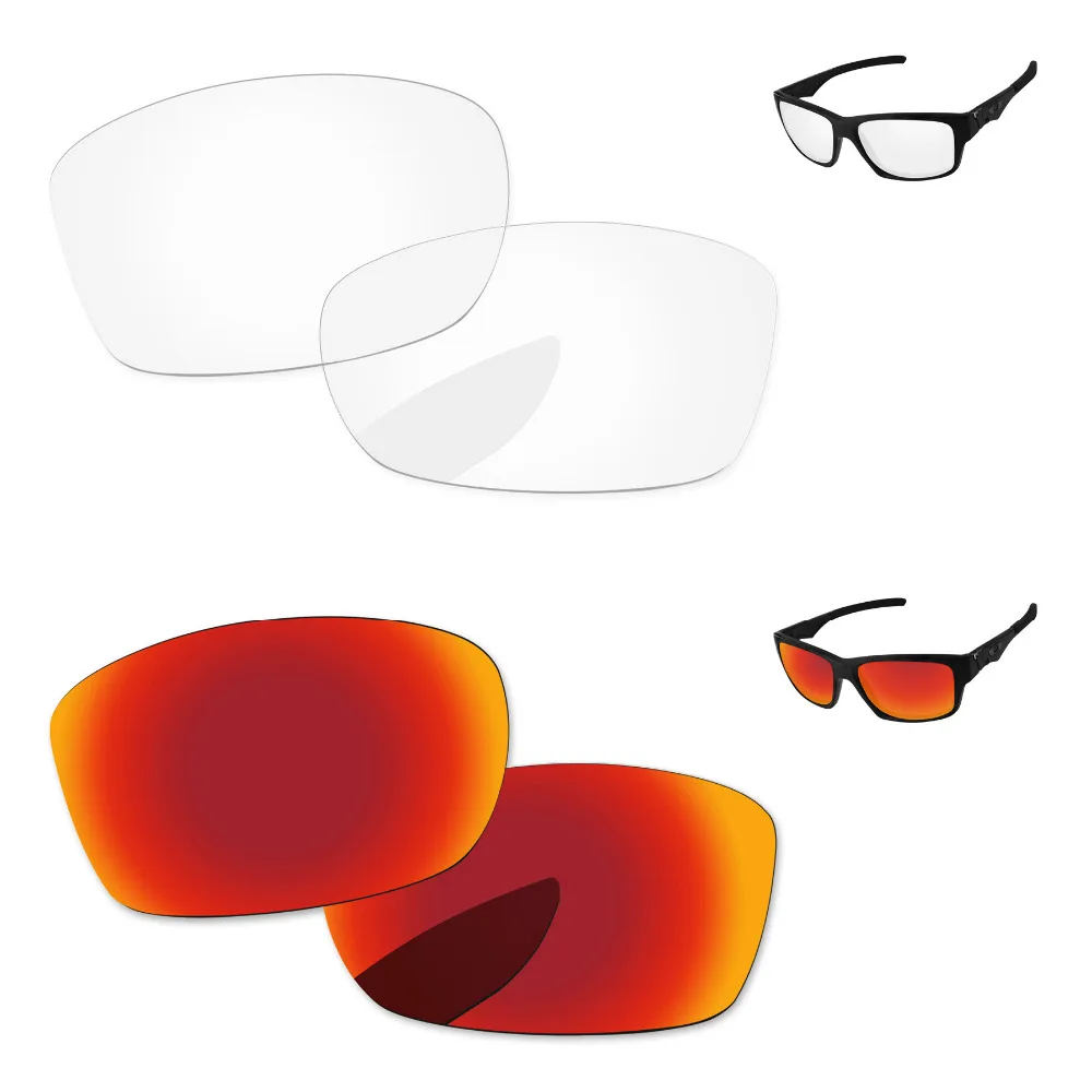 

Fire Red & Crystal Clear 2 пары зеркальные Сменные линзы для Юпитера Квадратные Солнцезащитные очки оправа 100% UVA & UVB защита