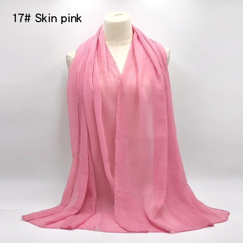 17 skin pink Женский хлопковый шарф, плиссированный, обжим, хиджаб, шаль, большой длинный шарф, мусульманский платок, тюрбан для обертывания, 180x90 см, 20 цветов - Цвет: 17 skin pink
