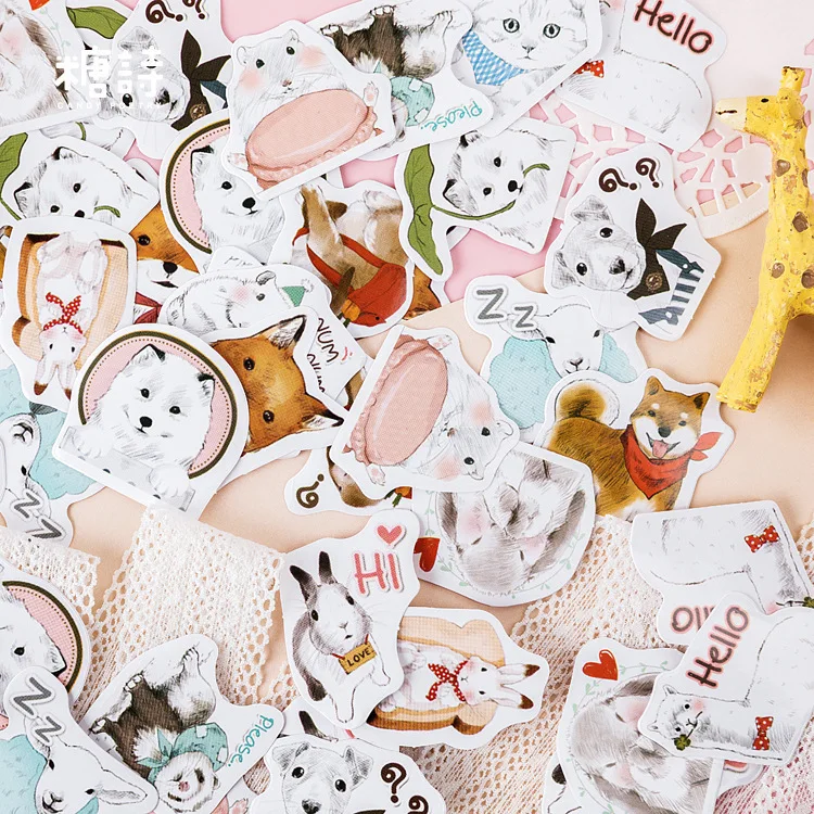 45 шт./лот Kawaii канцелярские наклейки в виде животных набор милых кошек собак Васи