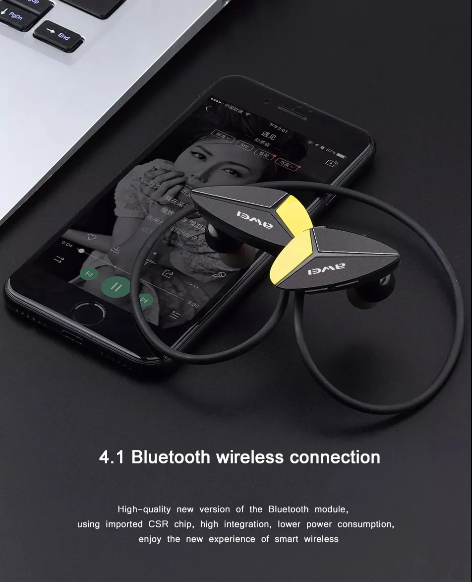 AWEI A887BL водонепроницаемые беспроводные наушники с микрофоном, Bluetooth наушники, спортивные басы, стерео Bluetooth гарнитура, музыкальные наушники