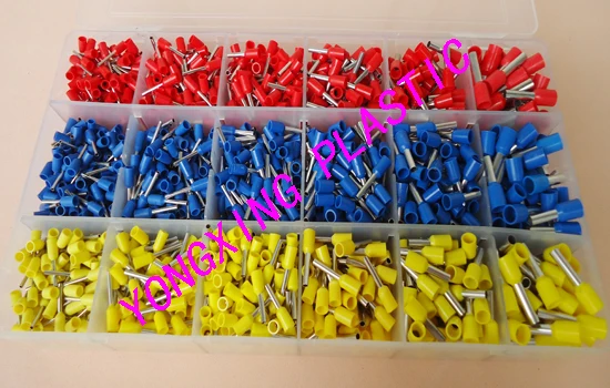 

1920pcs/box insulated cord end pin terminal block 6 size three color E0508/E7510/E1008/31508/E2508/E4009 combine kits