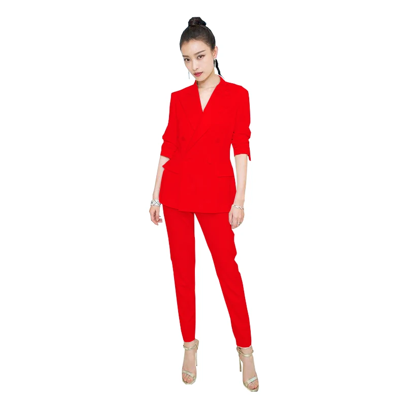 2019 Spring Autumn Women Slim Suit Pants Set Office Lady Elegant Solid Double Breasted Work Blazer + Ankle Length Pant Y252 | Женская