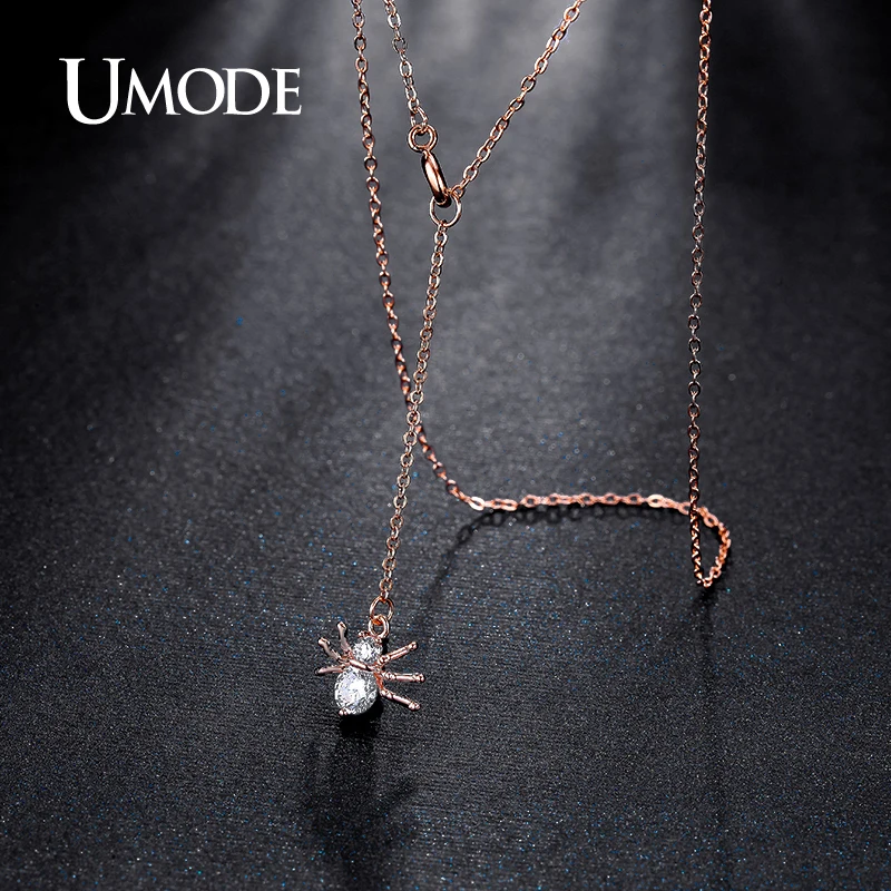 Женское Ожерелье в форме паука UMODE розовое золото с подвеской из фианита