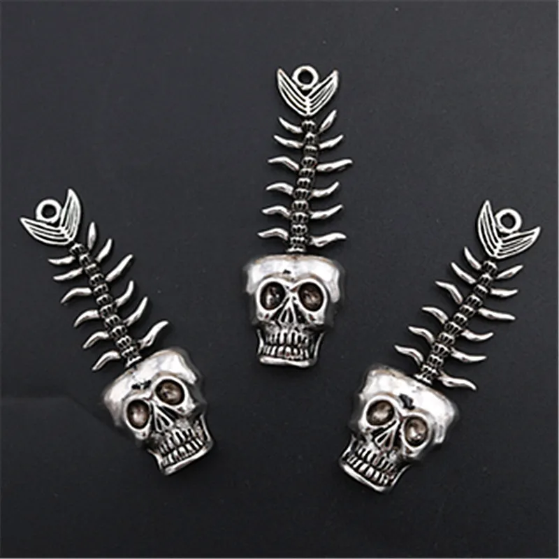 

WKOUD 2pcs Silver Plated Mermaid Bone Charm Alloy Pendants Punk Necklace Bracelet DIY Handmade Metal Jewelry Findings A1393