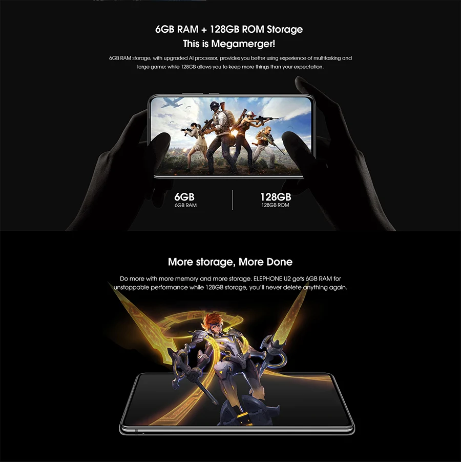 Elephone U2 16MP всплывающая камера 6,2" FHD+ экран Android 9,0 MT6771T Восьмиядерный 4/6GB 128GB Face ID 4G LTE мобильный телефон