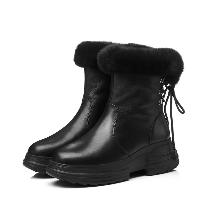 

MEMUNIA 2020 hot sale ankle boots for women top quality genuine leather boots zip+lace up fashion platform shoes snow boots
