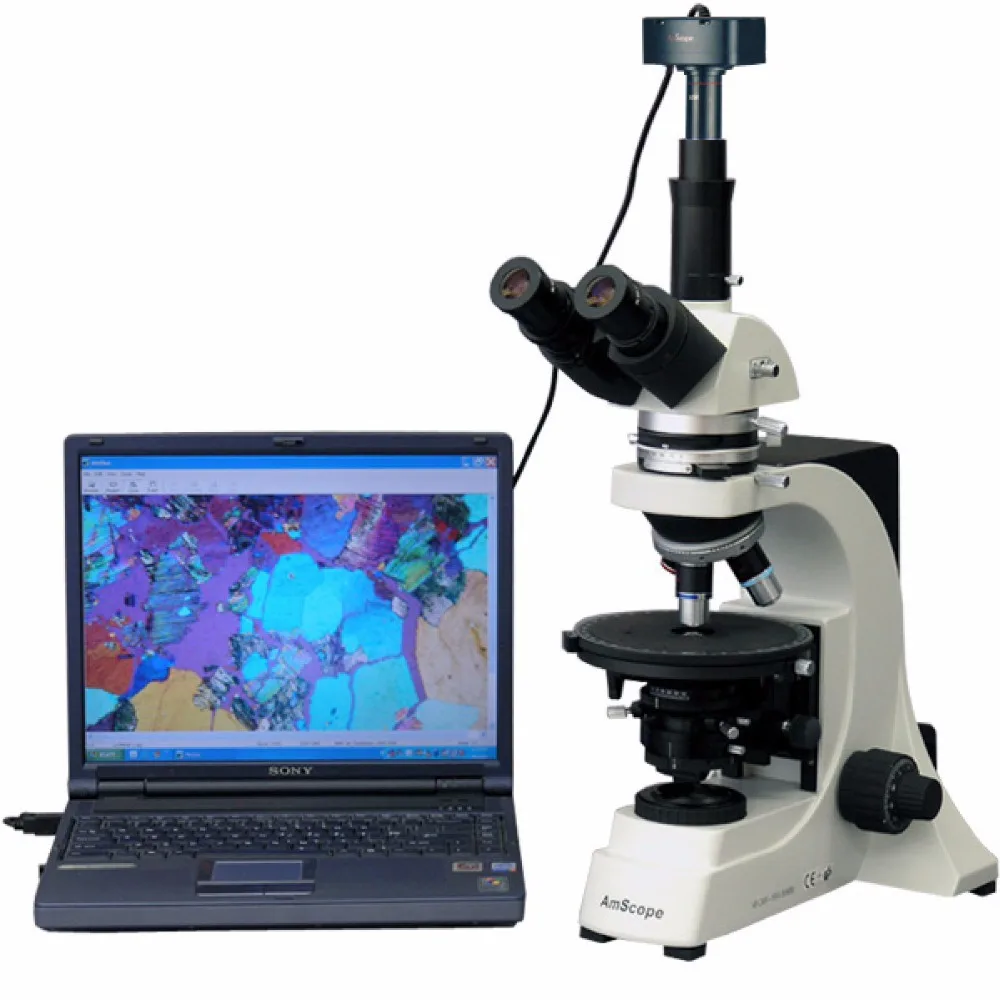 

Поляризационный микроскоп бесконечности -- AmScope поставки 40X-1200X Бесконечность поляризационный микроскоп + камера 10MP