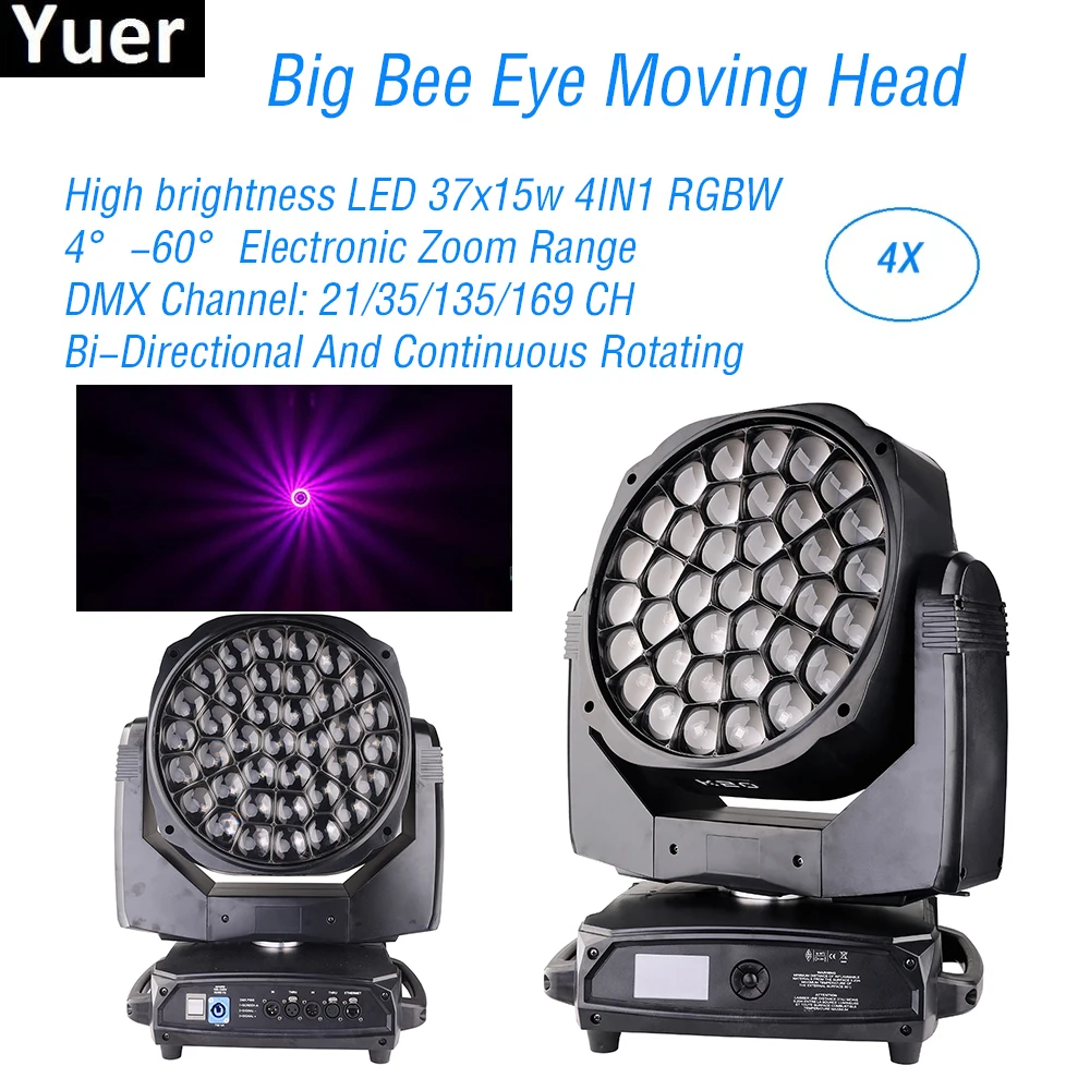 4 шт./лот 37x15 Вт светодиодные подвижные головные светильники Big Bee Eye с эффектом