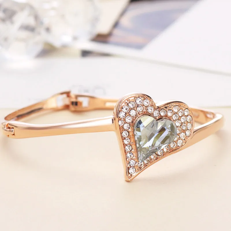 Neoglory австрийский браслет с кристаллами и стразами в форме сердца розовое золото