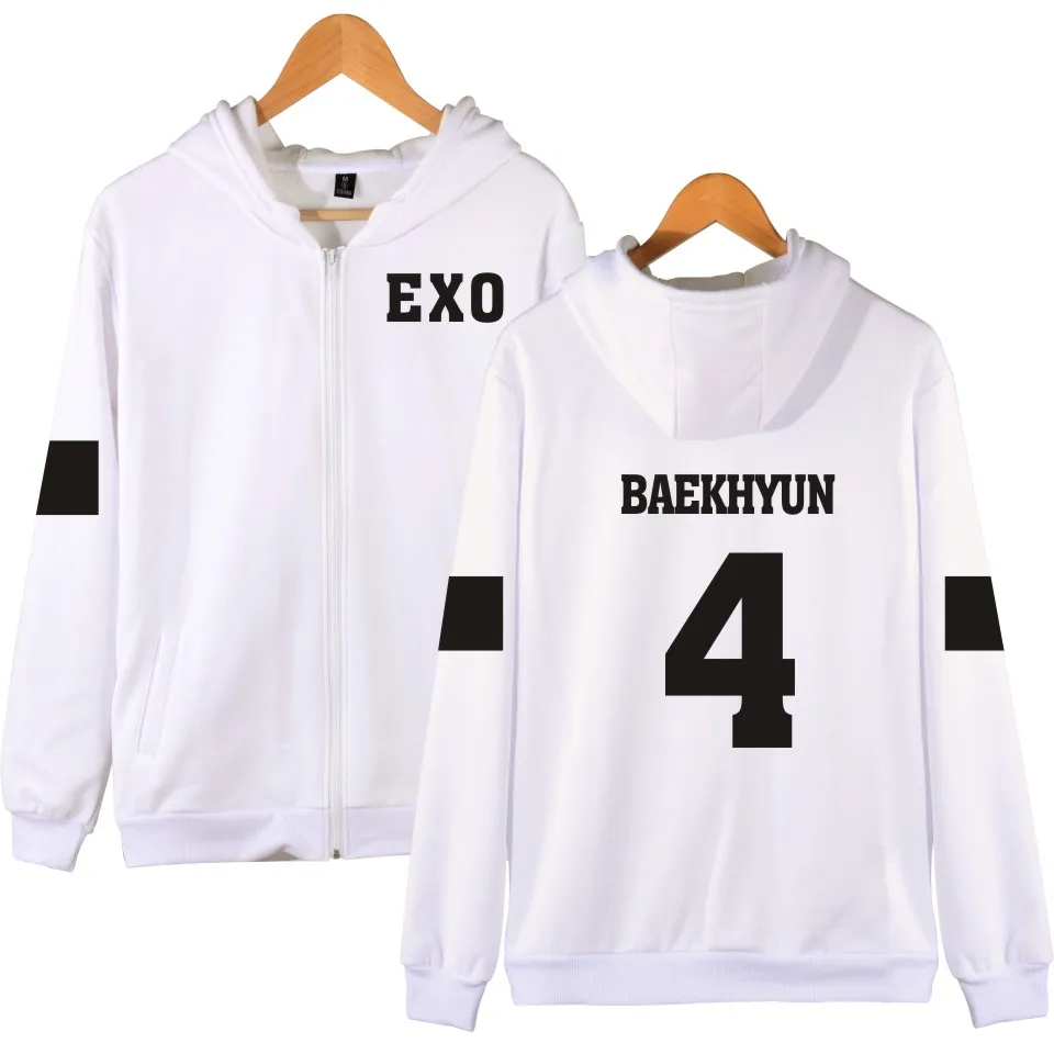White Г. 2D Kpop EXO на молнии с капюшоном для женщин/мужчин k-pops осенне-зимнее пальто Модная уличная одежда толстовки Повседневная одежда 4XL - Цвет: White