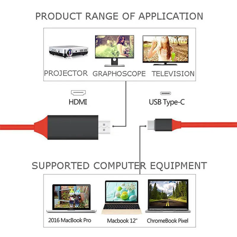 Кабель AHHROOU 2M USB Type-C HDMI кабель Type C папа-папа для MacBook Samsung Xiaomi USB-C 4K HD синхронно |