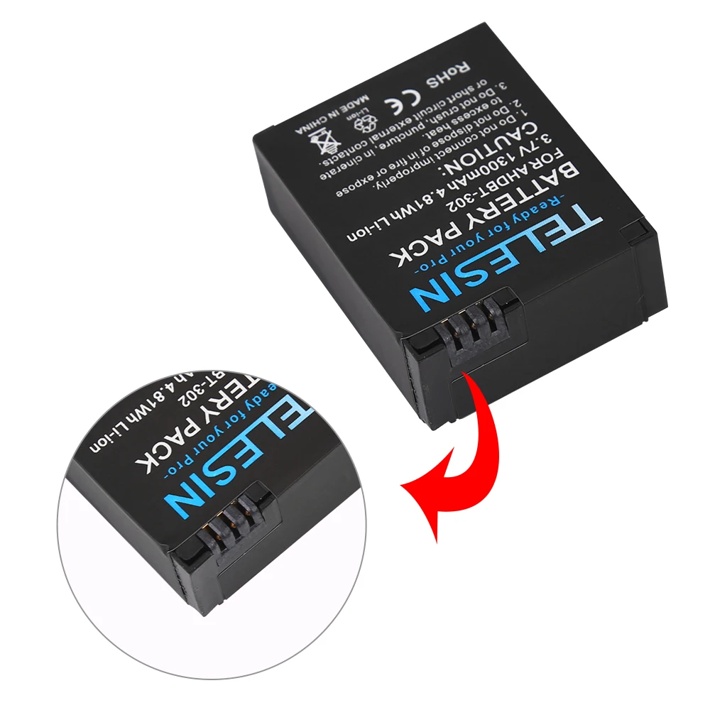 TELESIN литий-ионный аккумулятор 3 7 V 1300mAh AHDBT-302 запасной резервный для Gopro Hero3 Hero +