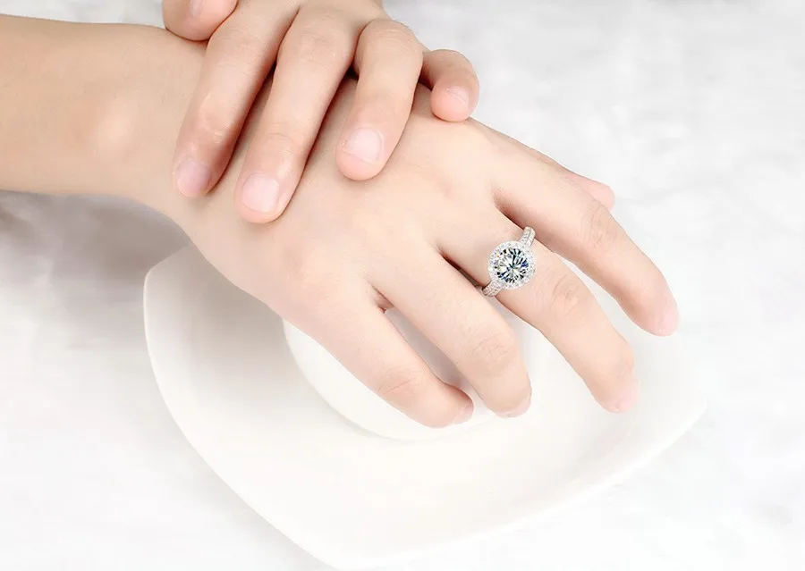 

Luxury Quality 2Ct Moissanite Ring Real 14K White Gold Jewelry Certified Moissanite Diamond Ring 585 Engagement Women Ring Halo