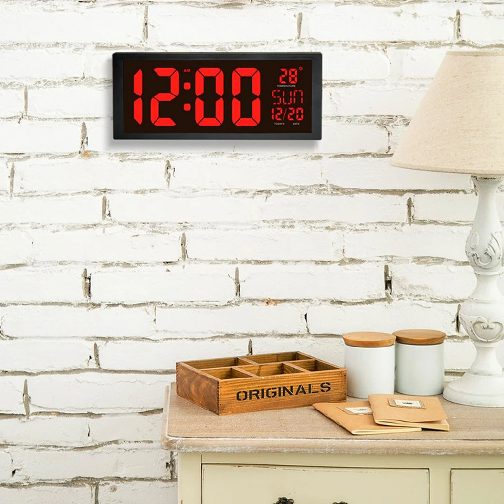 

Large Digital LED Wall Clock Temperature Date Fold Out Stand EU Standard
