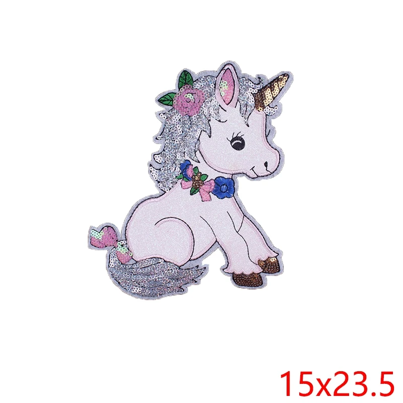 Pulaqi Sequined Patch Unicorn Embroidered Sew On Patches For Clothing DIY Sequin Applique Clothes H | Дом и сад