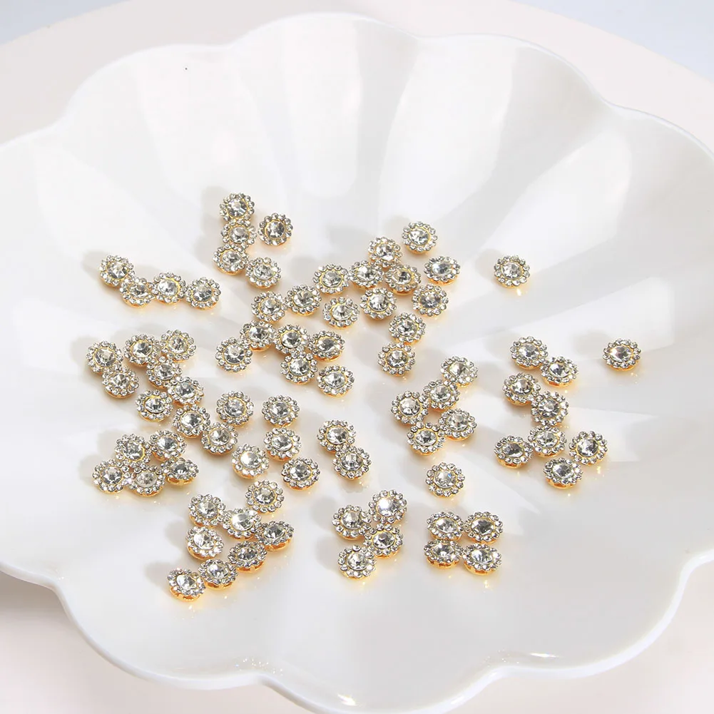 2pieces gold mini Пуговицы с жемчугом и стразами, пряжка с плоской задней частью, украшение для рукоделия, бант для волос, цветок, 2 шт./ - Цвет: 2pieces gold mini