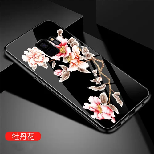 peony Для Samsung Galaxy S 9 плюс крышка Роскошные закаленное Стекло ТПУ мягкий силиконовый бампер для Samsung Galaxy S 9 плюс Чехол 3D - Цвет: peony