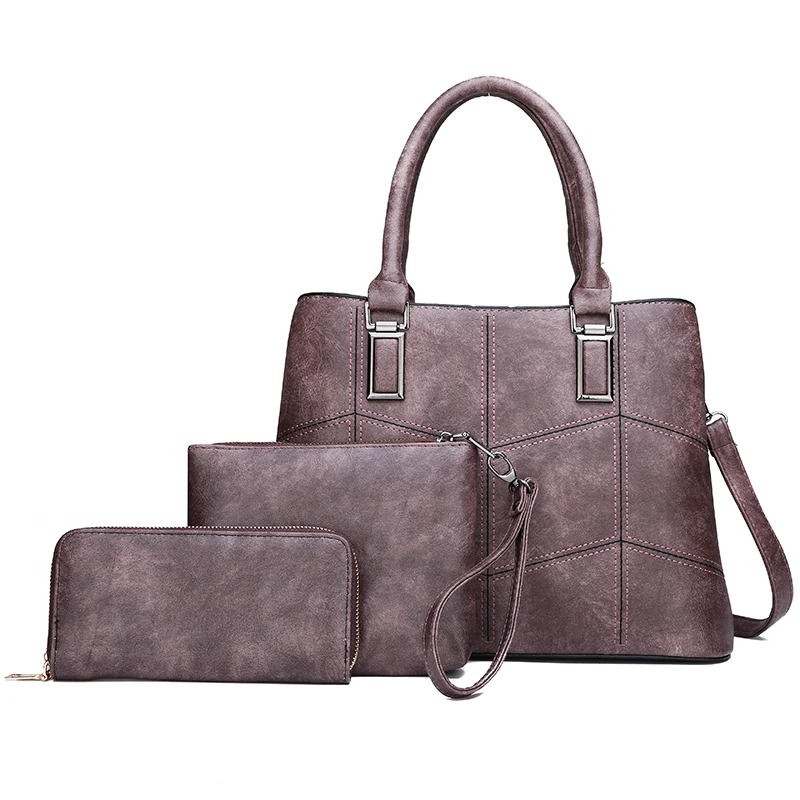 Purple3Sets Элитный бренд Для женщин Сумки комплекты большой Ёмкость Для женщин сумки Высокое качество кожи плеча Crossbody сумки для Для женщин bolsa feminina - Цвет: Purple3Sets