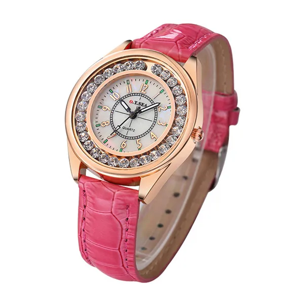 

Luxury O.T.SEA Brand Leather Watch Women Ladies Beauty Crystal Dress Quartz Wristwatch montre Relojes Mujer OTS039