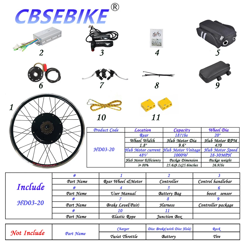 20inch 48V1000W HD03 CBSEBIKE 20 дюймов Ebike конверсионный комплект заднее колесо втулка мотор HC01-20 - Цвет: 20inch 48V1000W HD03