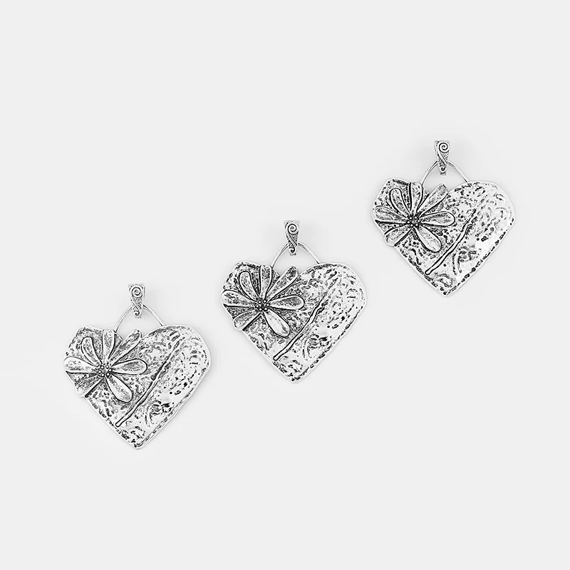 5pcs Large Hammered Heart Carved Flower Charms Pendants DIY Necklace Jewelry Making Findings 67*66mm | Украшения и аксессуары