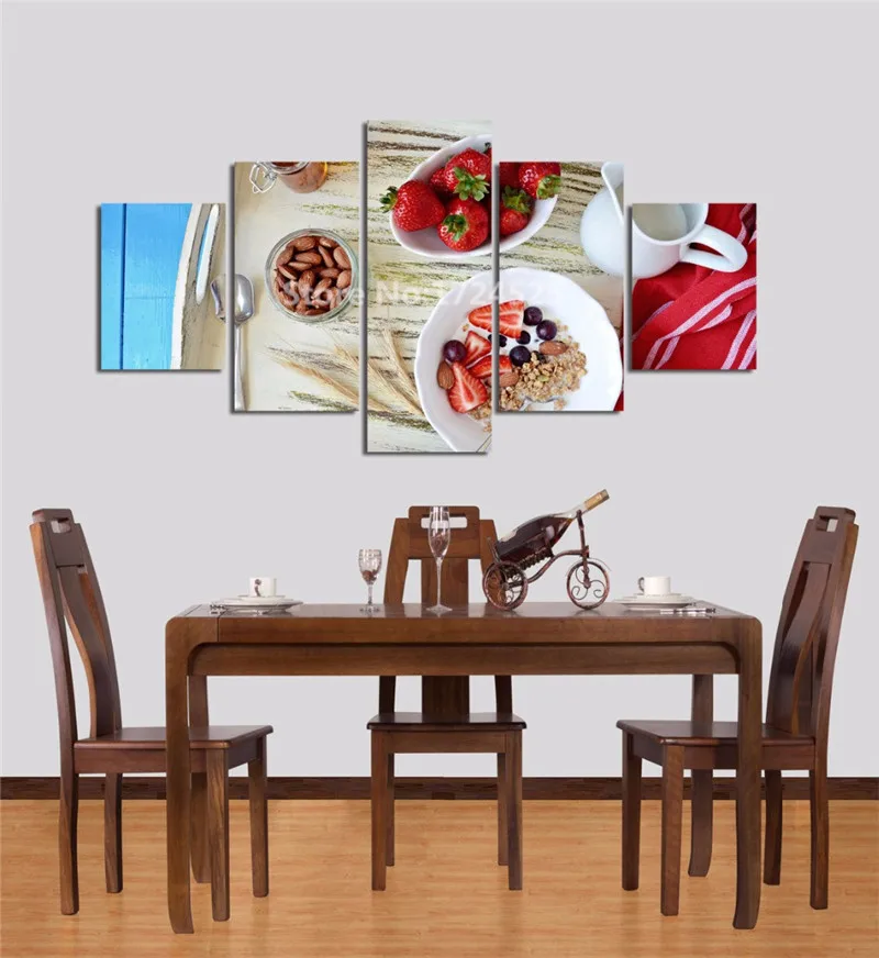 

5 Pieces Set Bread And Food And Cup Of Modern Canvas Print Painting Wall Art Home Decoration Picture For Living Room Unframed