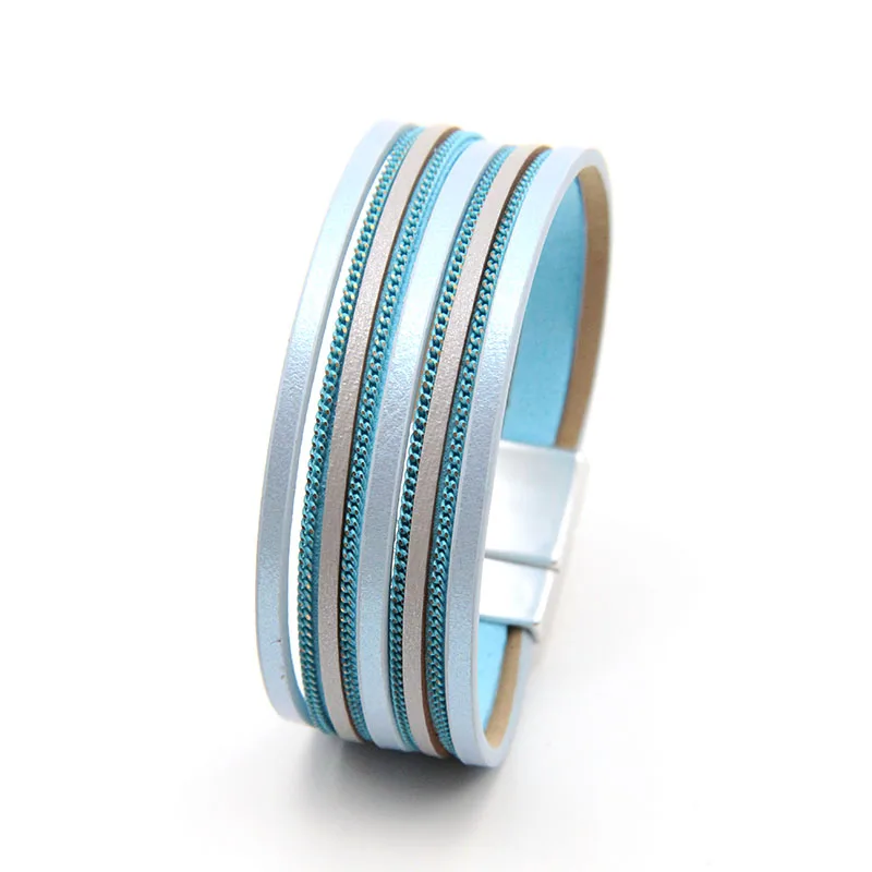 light blue ZG Многослойный кожаный браслет для женщин или мужчин, плетеный браслет из бисера и камня, модные ювелирные изделия, подарок - Окраска металла: light blue