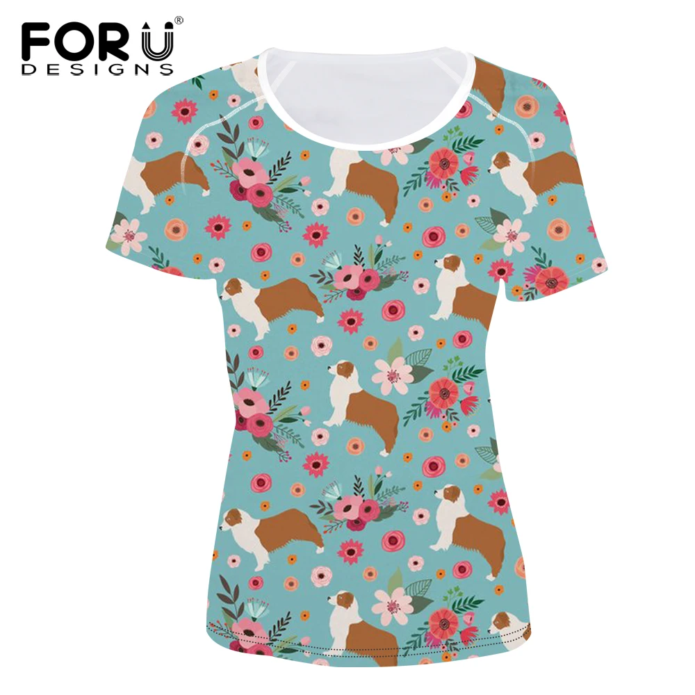 Женская футболка с принтом австралийского Шепарда FORUDESIGNS женская цветочным для