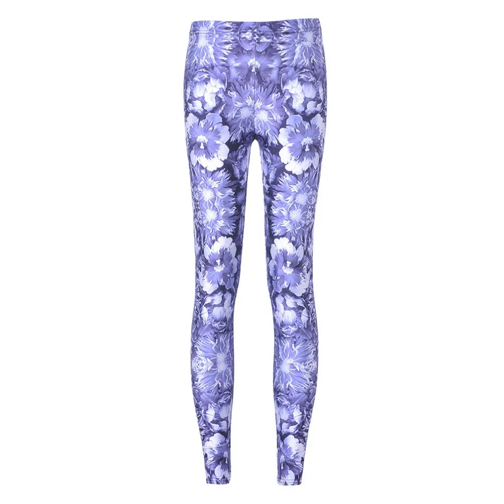 

Fashion Women Blue White Flowers Print Leggings Slim Fit Thin Elastic Polyester Party Pants Casual Trousers Drop Shipping
