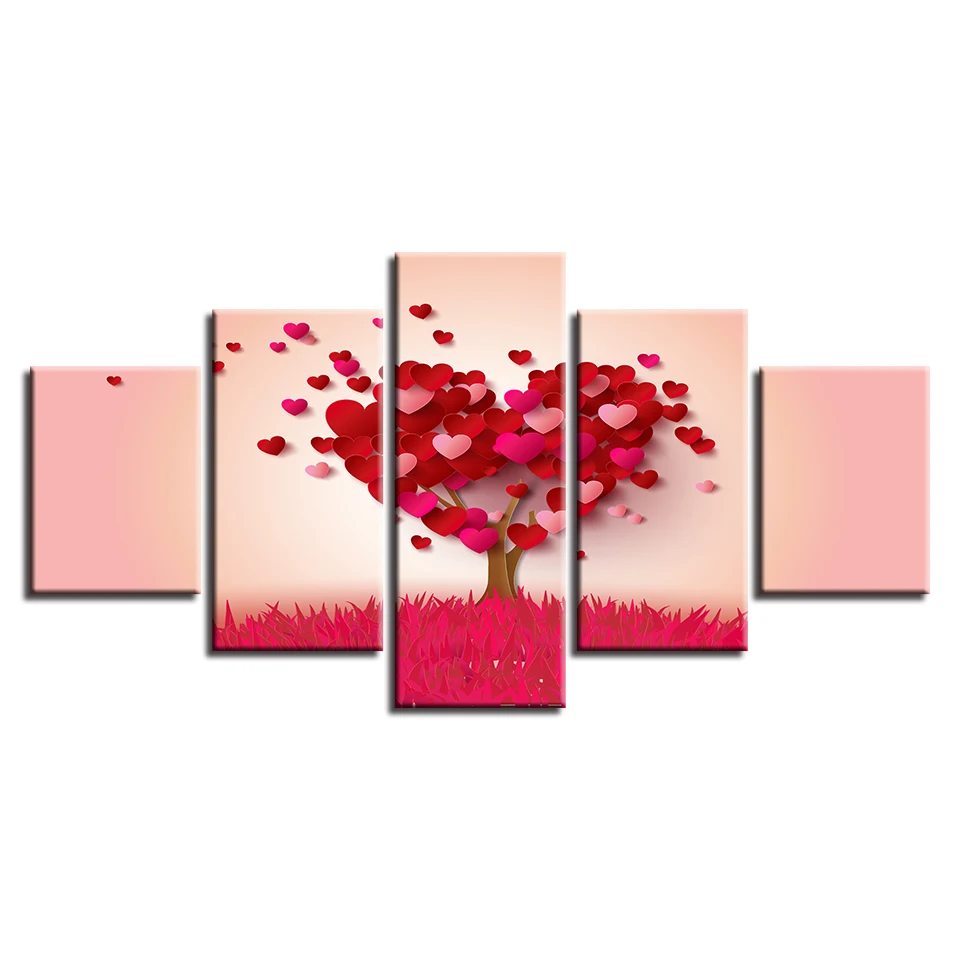 HD печатная настенная живопись для дома Современная картина 5 Панель Сердце