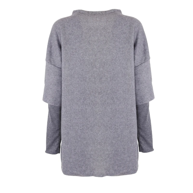 Осень 2018 свободная однотонная толстовка женское длинное худи с карманами