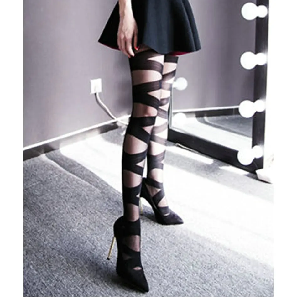 Лидер продаж сексуальные тонкие женские бандажные колготки Goth Rocker Cross аксессуар