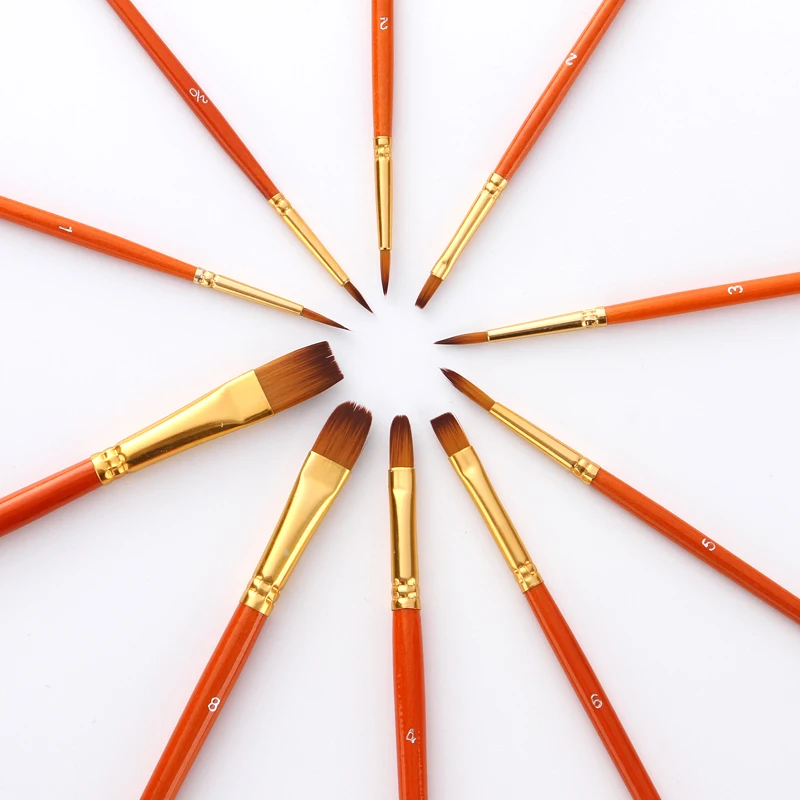 Кисти нейлоновые для рисования акварелью и маслом 10 шт./компл. | Канцтовары офиса