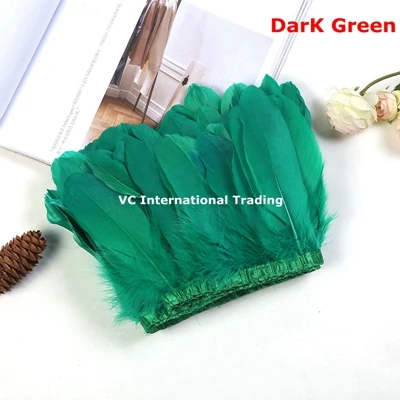 dark Green Украшение из гусиных перьев 10 м/лот окрашенная Желтый гусиное перо ленты 15-20 см коленке перо полос ткани кружева - Цвет: dark Green