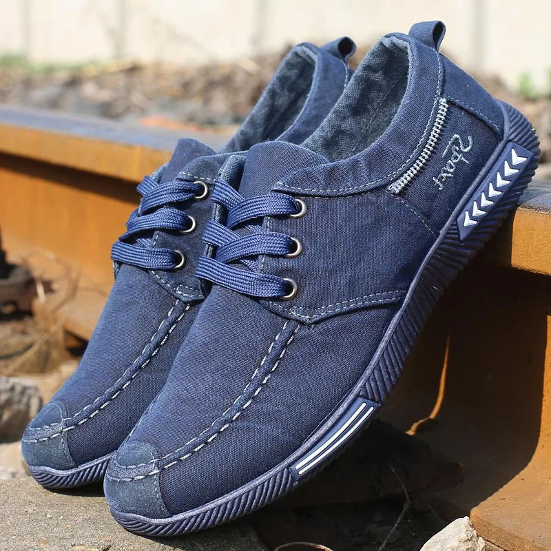 

QWEDF Canvas Men Shoes Denim Lace-Up Men Casual Shoes New 2019 Plimsolls Breathable Male Footwear Spring Autumn GB-42