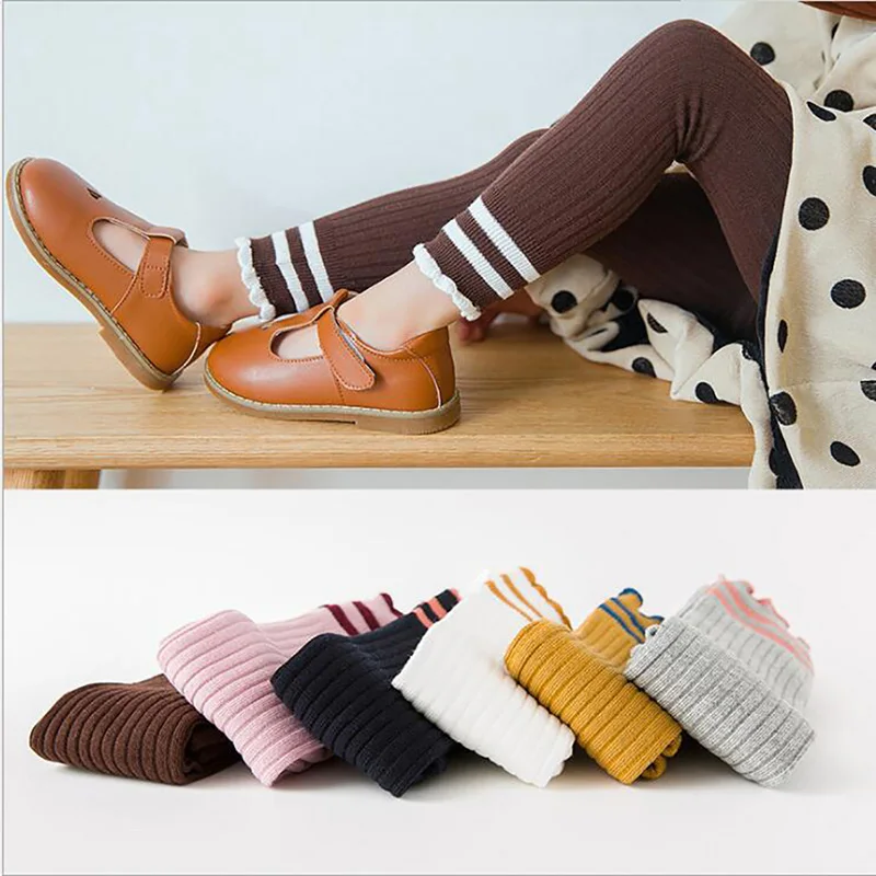 Гофрированные леггинсы для девочек модные простые удобные ярких цветов в