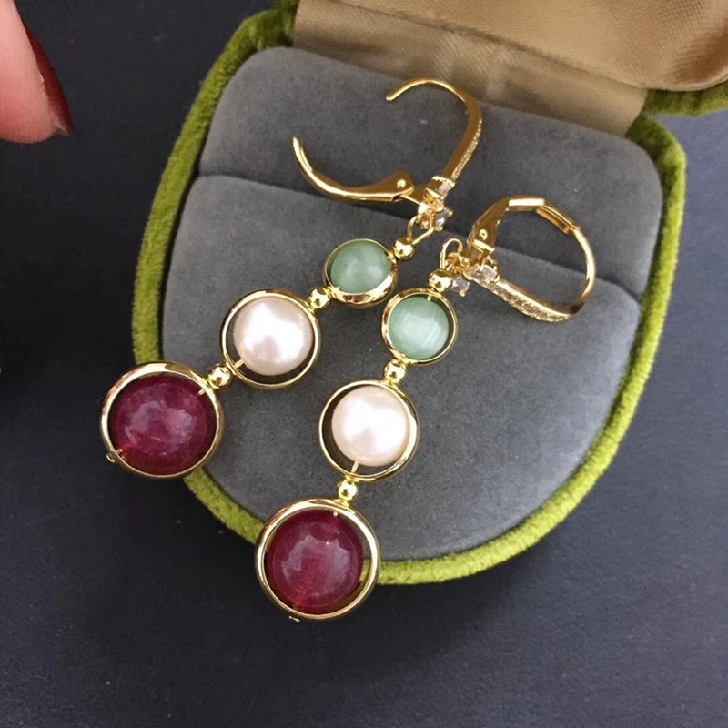 Серьги-капли Yuaner 14K gold Sprite с опалом и натуральной клубникой SPAR 8-9 мм серьги ручной