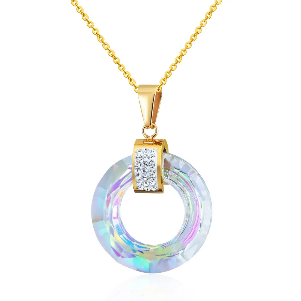 

New Design Hot Multiple Sections Flicker Round Glass Pendant Necklace Woman Best Gift Jewelry Wholesale Love Necklace For Women