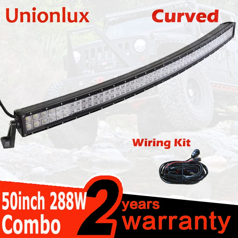 

50inch Truck 4wd 288w Curved 12v Work waterproof car 50/52" Combo Beam high power offroad LED Light Bar 12v 300W