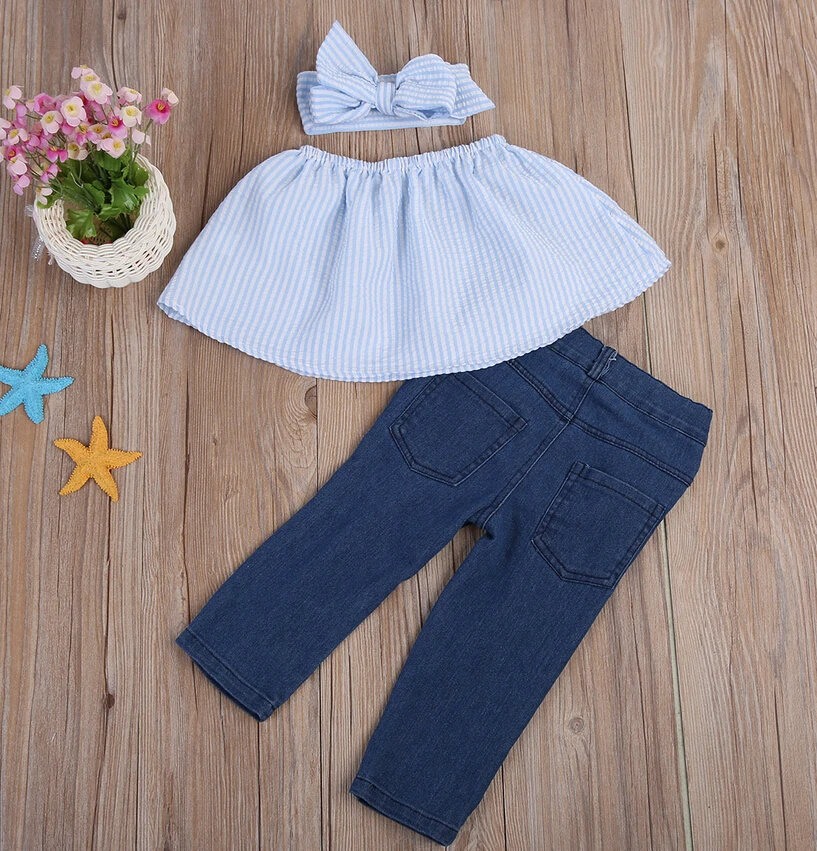 Комплект модной одежды из 2 предметов для маленьких девочек детские джинсы