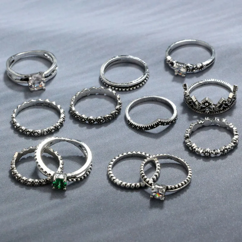 Винтажная Корона цветные камни Богемия Bijuterii 12 pic/sit крошечные кольца bague много