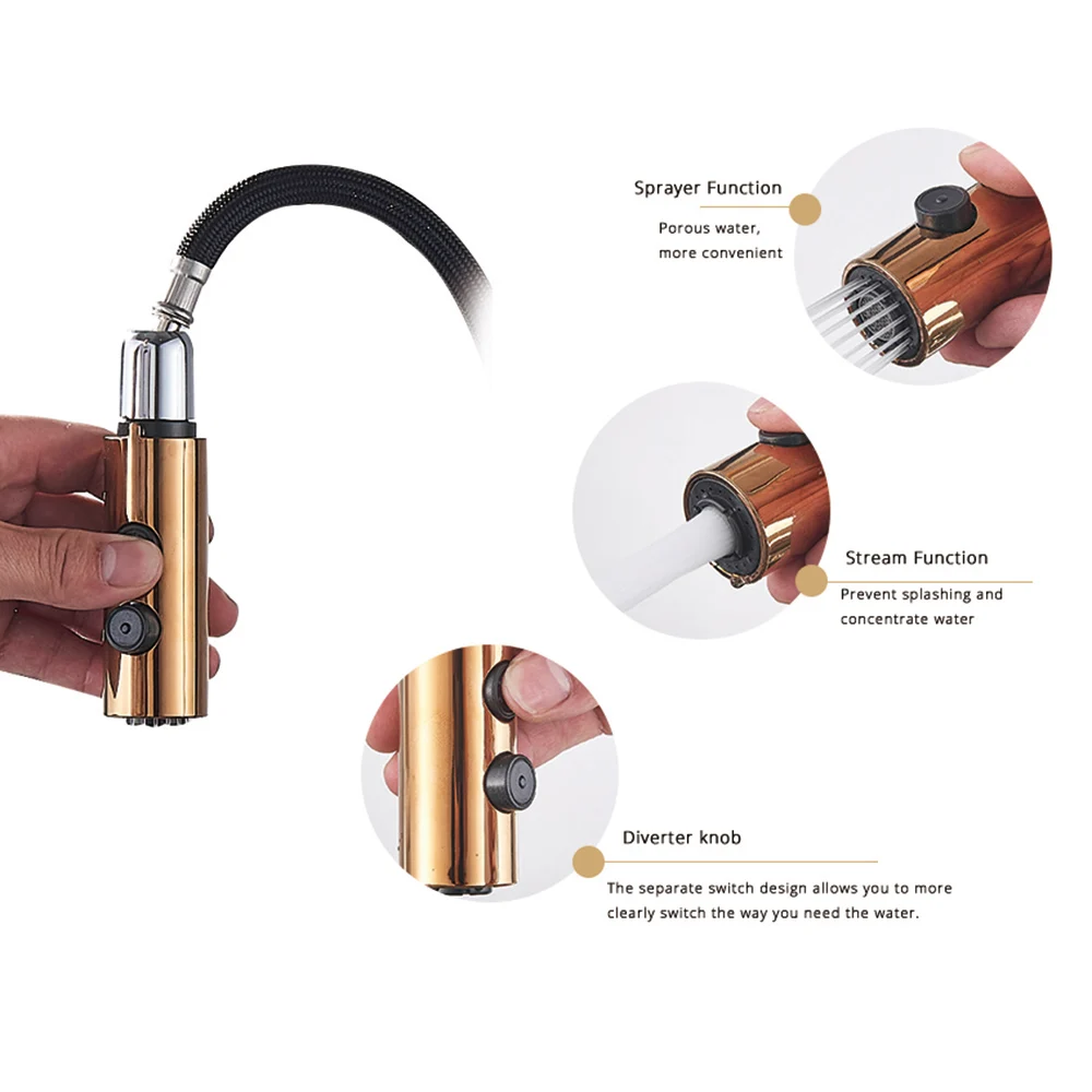 

Rose Gold and White Kitchen Pull Out Faucet Bathroom Mixer Tap stream sprayer kitchen spout Deck Mounted Free Rotate Tap