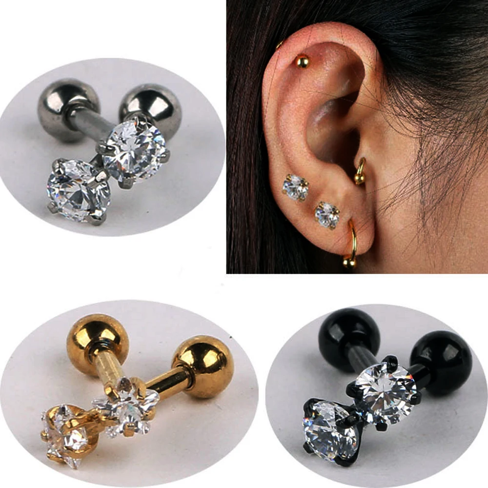 Серьги гвоздики из хирургической стали с фианитом 1 шт.|body piercing jewelry|piercing jewelrytragus
