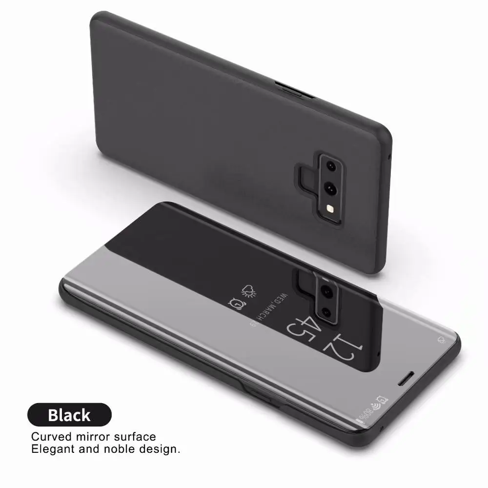 Для samsung Galaxy Note 9 A6 A8 J4 J6 J8 S7 S6 край S8 S9 плюс J3 J5 J7 A9Star откидная подставка Clear View умный зеркальный чехол - Цвет: Black