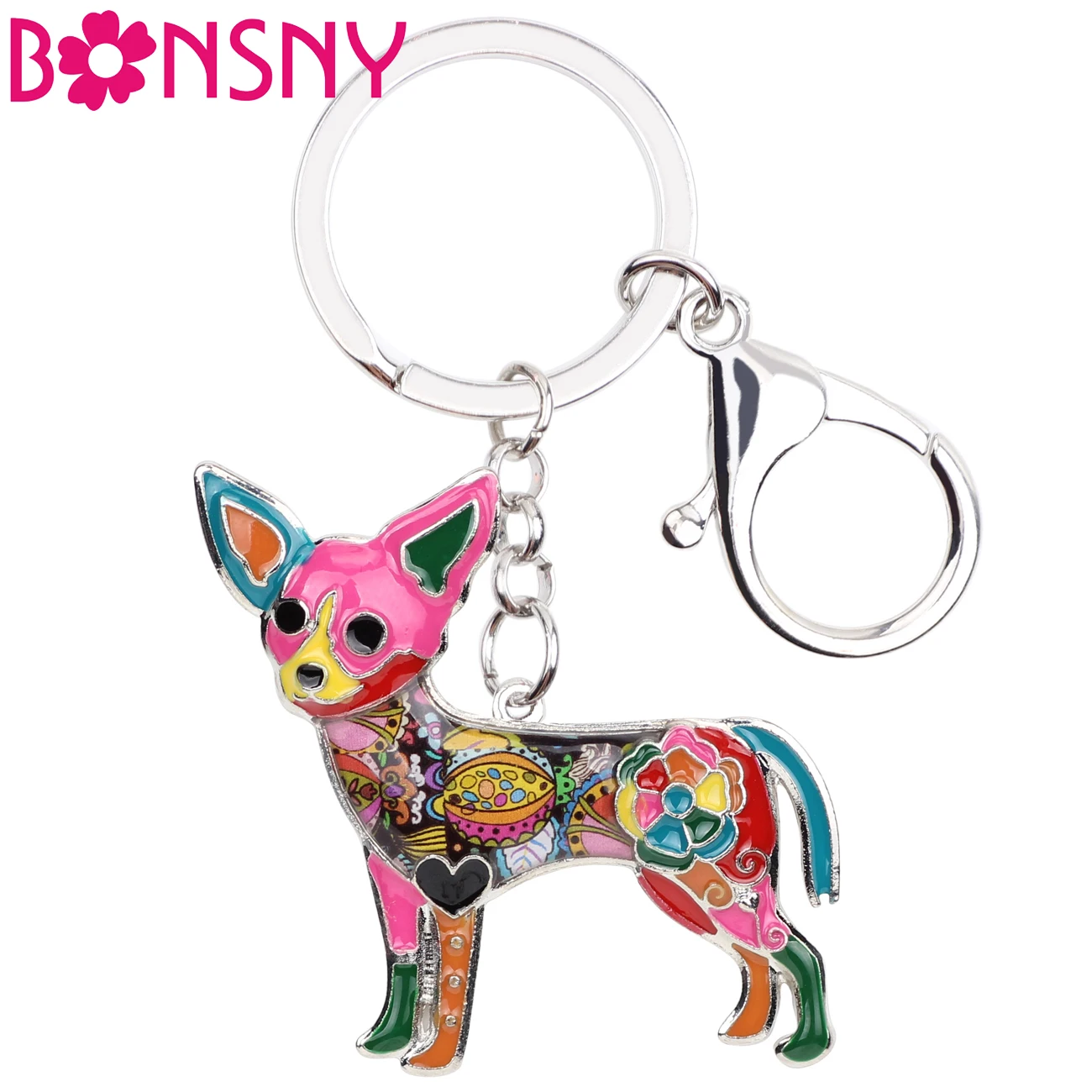 

Bonsny Enamel Chihuahua Dog Key Chain Key Ring Souvenir Gift For Women Bag Charm Fashion Animal Jewelry Keychain Accessoies